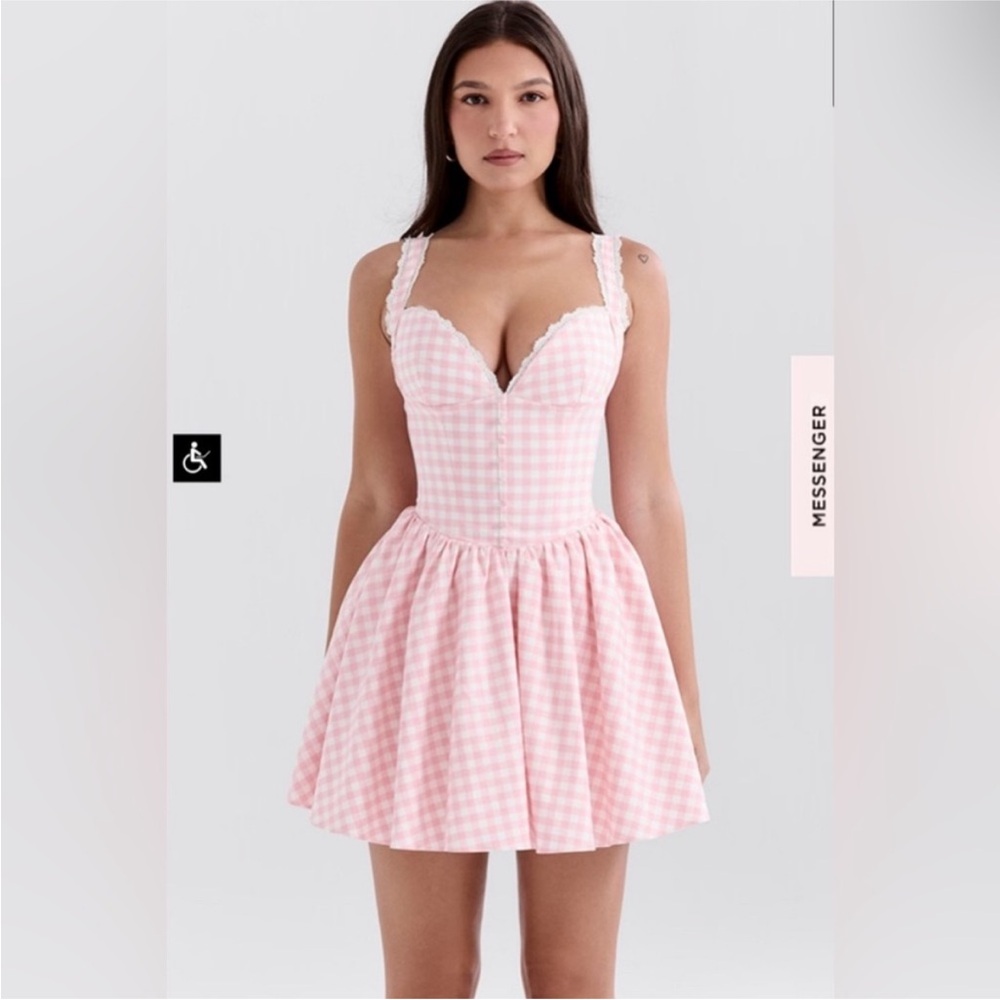 House of CB | Brigitte Pink Gingham Mini Dress | Size S, Regular Length